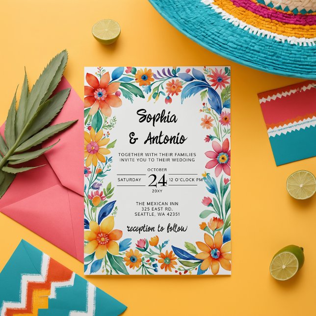 Budget farbenfrohe mexikanische Fiesta Wedding (Colorful Mexican Floral Fiesta Wedding Invitation)