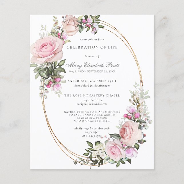 Budget Feier des Lebens Rosa Blumenladen (Vorderseite)