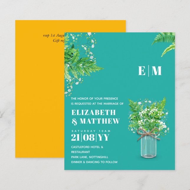 BUDGET Fern green Blätter Wedding Einladung (Vorne/Hinten)