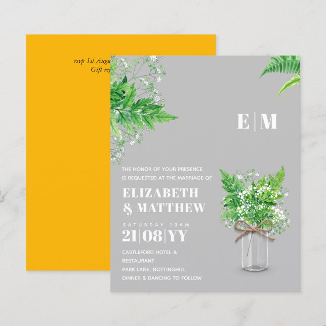 BUDGET Fern green Blätter Wedding Einladung (Vorne/Hinten)