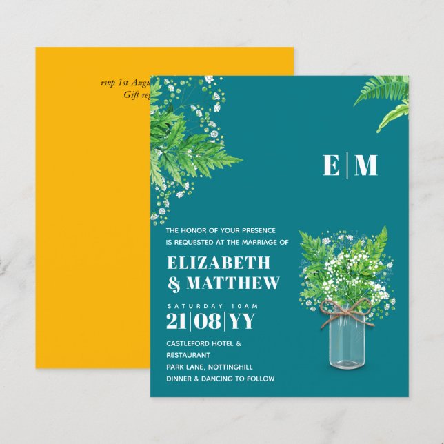 BUDGET Fern green Blätter Wedding Einladung (Vorne/Hinten)