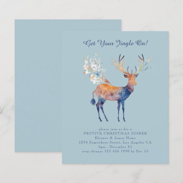 Budget Festive Rentier Weihnachts-Party Einladung (Vorne/Hinten)