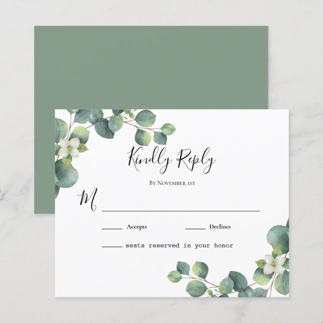 budget feuillage feuille Eucalyptus Mariage Carte  (Devant / Derrière)