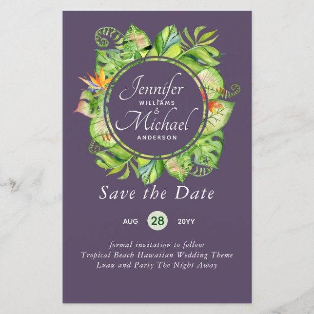 BUDGET Feuille tropicale Mariage Hawaiian Luau (Devant)