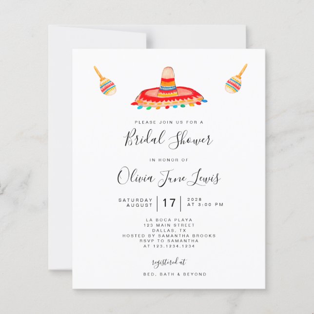 Budget Fiesta Sombrero Bridal Dusche Einladung (Vorderseite)