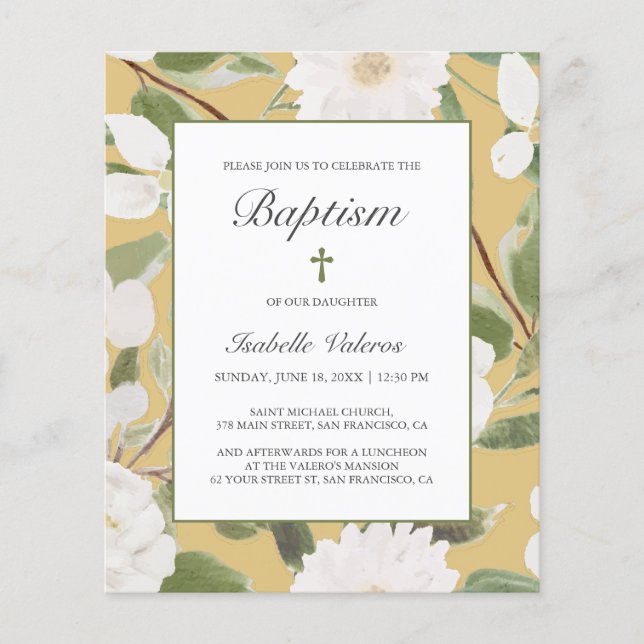 BUDGET Fleurs blanches feuille jaune bAPTISM (Devant)