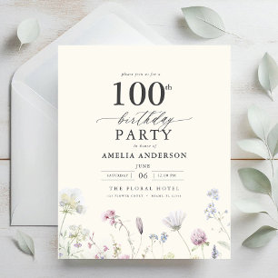 Budget Floral 100. Geburtstag Einladung Flyer