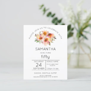 Budget Floral 50. Geburtstagsparty Einladung