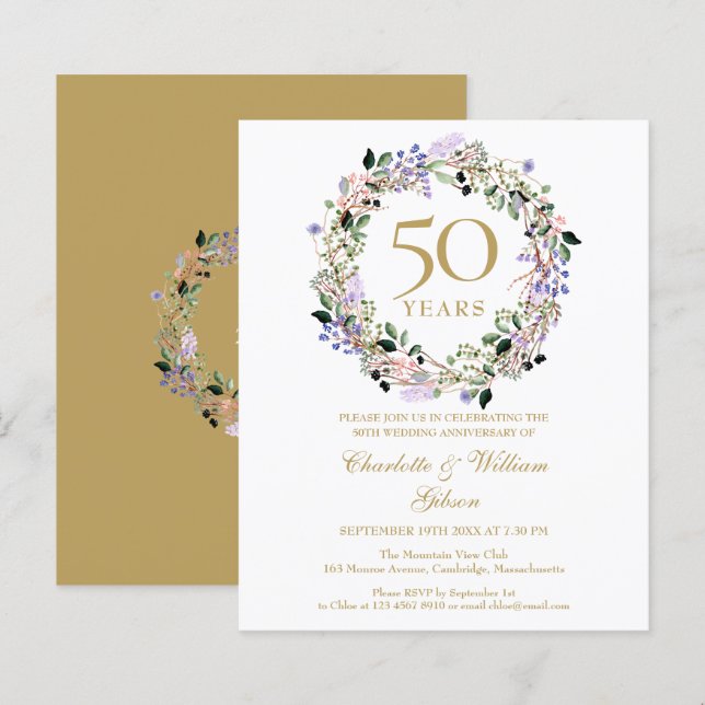 Budget Floral 50. Hochzeitstag Einladung (Vorne/Hinten)