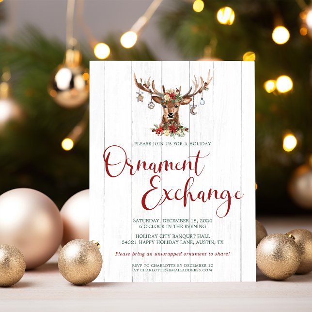 Budget Floral Antlers Christmas Ornament Exchange (Budget Floral Antlers Christmas Ornament Exchange Invitation )