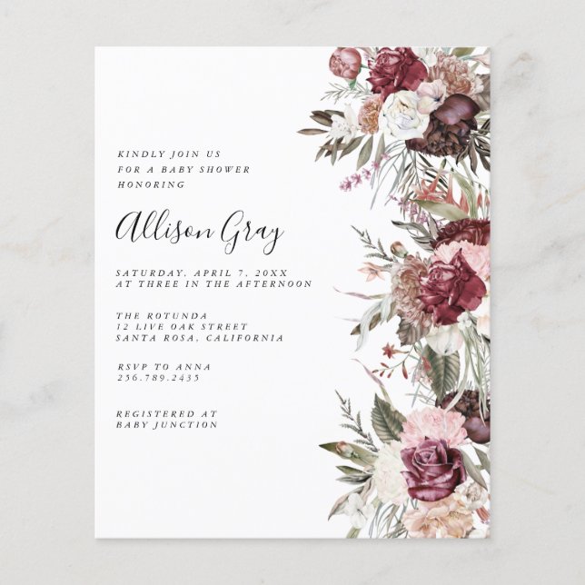 Budget Floral Baby Dusche Einladung Flyer (Vorne)