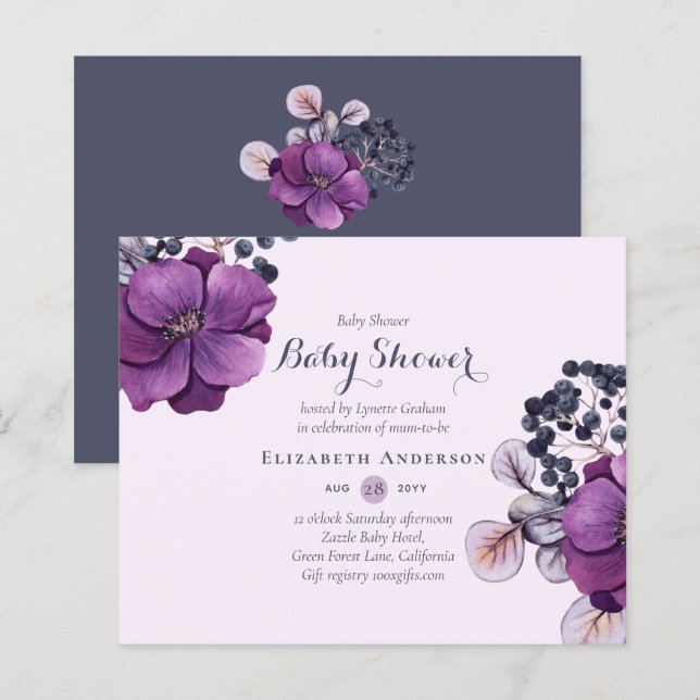 BUDGET Floral Baby Dusche Einladung Moderne Hübsch (Vorne/Hinten)