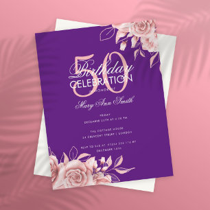 Budget Floral Birthday Party Rose Gold Lila Einladung
