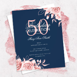 Budget Floral Birthday Party Rose Gold & Navy Flyer
