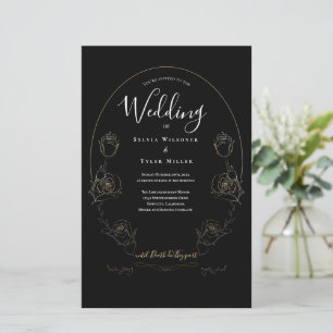 Budget Floral Black Gothic Hochzeitseinladung