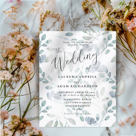 Budget Floral Blue Eucalyptus Wedding Einladung