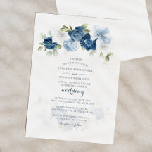 Budget Floral Botanical Dusty Blue Wedite Einladun