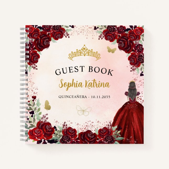 Budget Floral Bourgogne Gold Quinceanera Livre d'o (Devant)