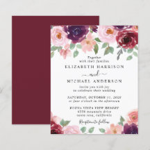Budget Floral Burgund Wasserfarbenhochzeit Einladu