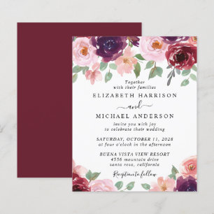 Budget Floral Burgund Wasserfarbenhochzeit Einladu