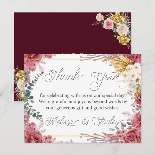 Budget Floral Burgundy Gold Eukalyptus Vielen Dank Postkarte (Vorne/Hinten)