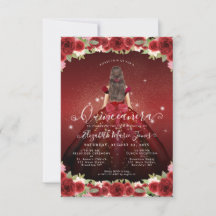 Budget Floral Burgundy Gold Princess Quinceanera
