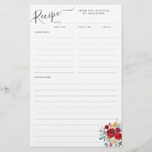 Budget Floral Burgundy Holliday Reecipe Sheet
