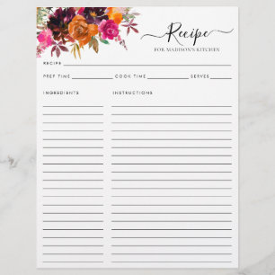 Budget Floral Burgundy Lila Kitchen Rezept Flyer