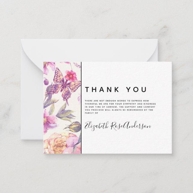 BUDGET Floral Butterfly Beileid Beerdigung Vielen  Mitteilungskarte (Vorderseite)