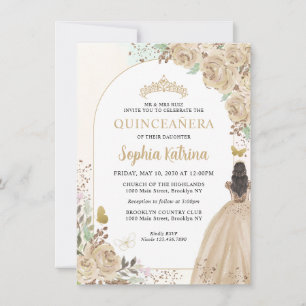 Budget Floral Champagne Gold Princess Quinceanera Mitteilungskarte