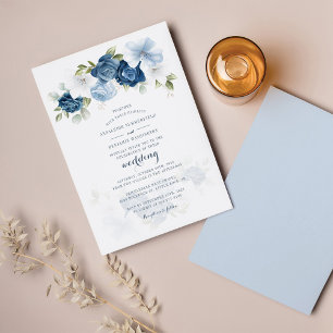 Budget Floral Dusty Blue Botanical Wedite Einladun