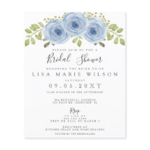 Budget Floral Dusty Blue Bridal Dusche Einladung