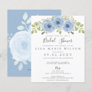 Budget Floral Dusty Blue Bridal Dusche Einladung
