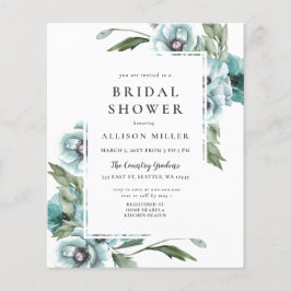 Budget Floral Dusty Blue Bridal Dusche Einladung