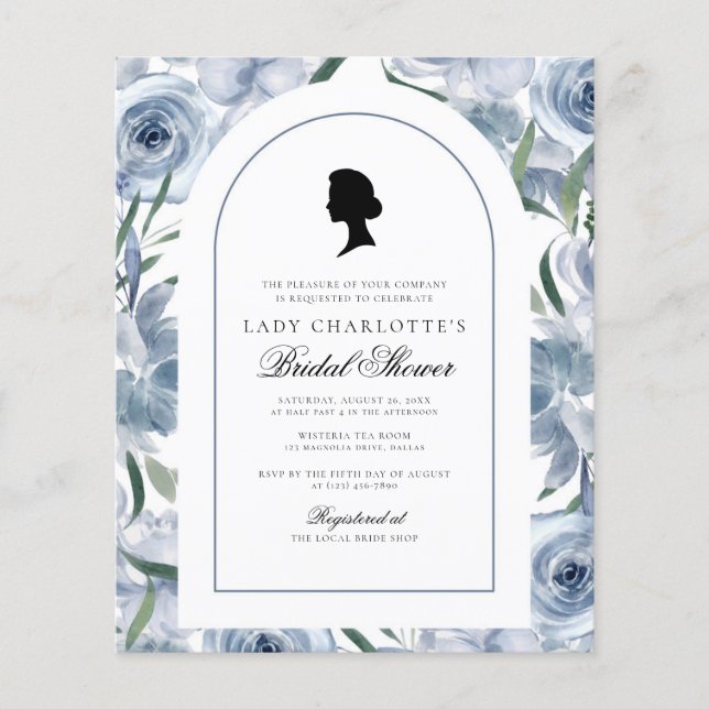 Budget Floral Dusty Blue Bridal Dusche Einladung Flyer (Vorne)
