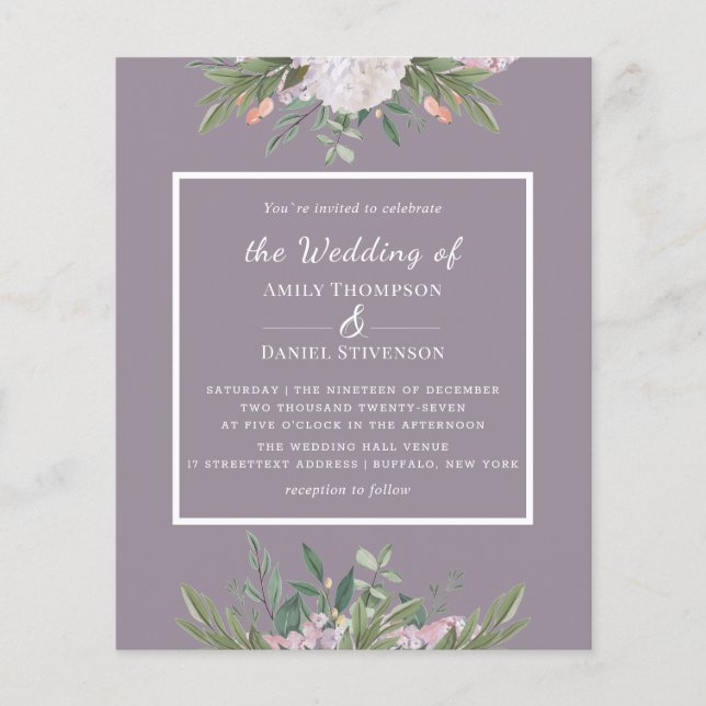 Budget Floral Dusty Lavander Wedding Flyer (Vorderseite)