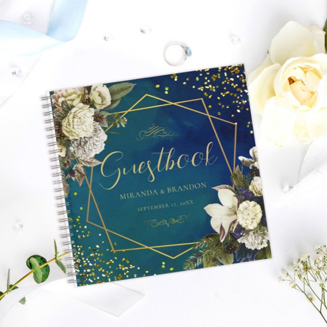 Budget Floral Emerald Green Gold Wedbook Notizbuch (Von Creator hochgeladen)