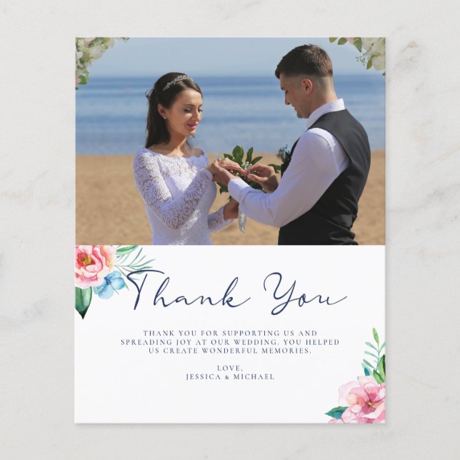 Budget Floral Foto Hochzeit Danke Karte (Vorderseite)