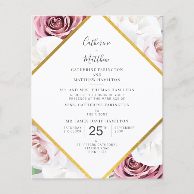 Budget Floral Geometric Script Einladung (Vorderseite)