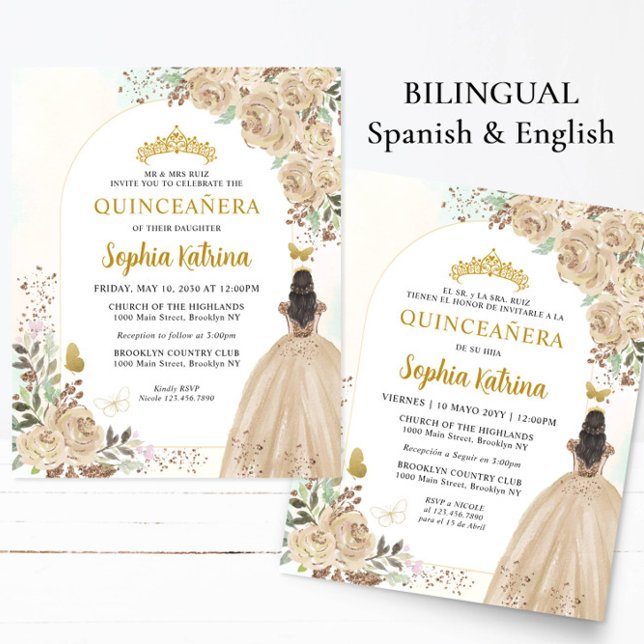 Budget Floral Gold BILINGUAL Spanisch Quinceanera (Von Creator hochgeladen)