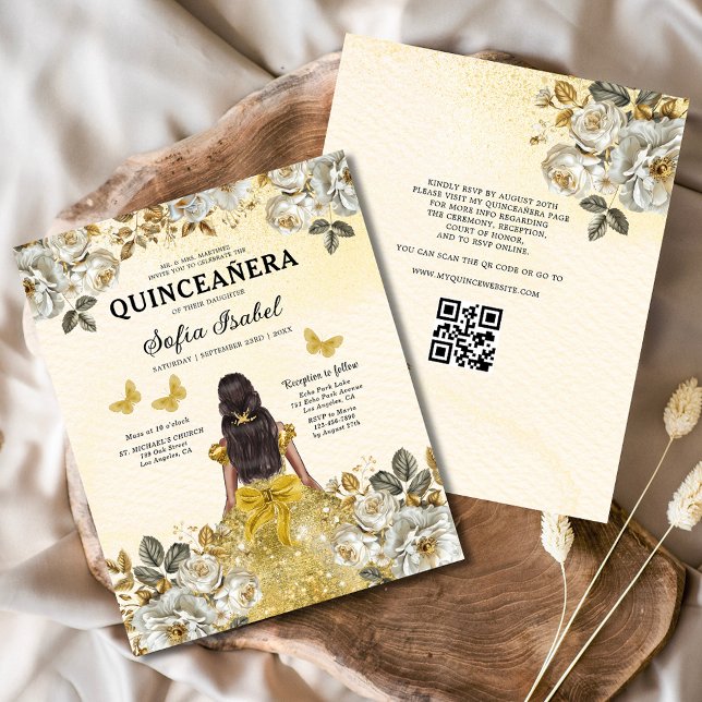 Budget Floral Gold QR Code Princess Quinceanera (Von Creator hochgeladen)
