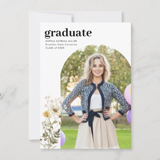 Budget Floral Grad Foto Abschluss Ankündigung (Vorderseite)