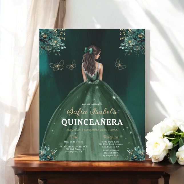 Budget Floral Green Bilingual Spanish Quinceanera Flyer (Von Creator hochgeladen)