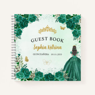 Budget Floral Green Princess Quinceanera Gästebuch Notizbuch