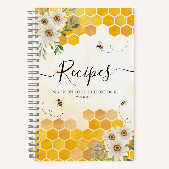 Budget Floral Honeycomb Hummel Honey Bee Recipe Notizbuch (Vorderseite)