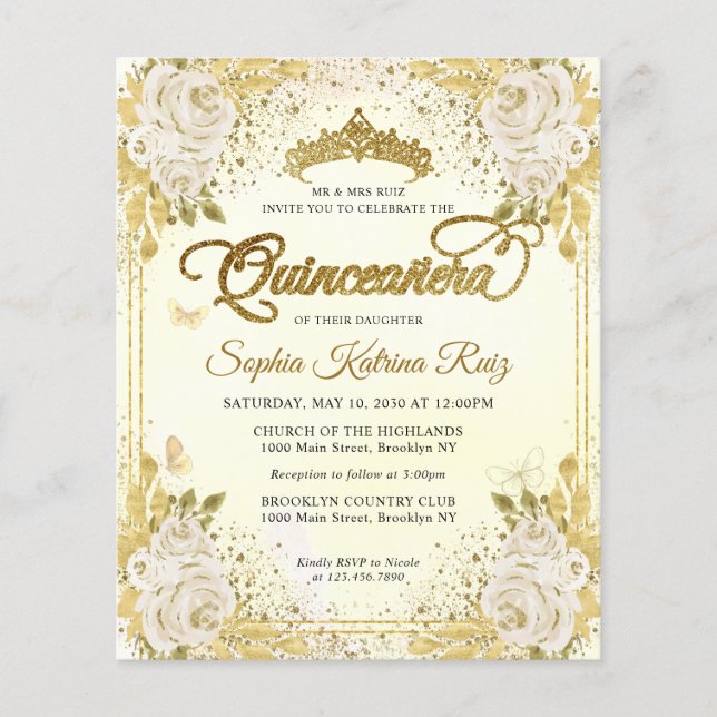 Budget Floral Light Lila Gold Tiara Quinceañera (Vorderseite)