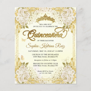 Budget Floral Light Lila Gold Tiara Quinceañera