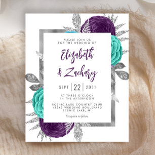 Budget Floral Lila Aquamarine Silberhochzeit Einla