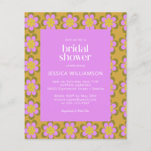 Budget Floral Lila Gelbes Brautparty Einladung