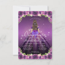 Budget Floral Lila Gold Princess Quinceanera